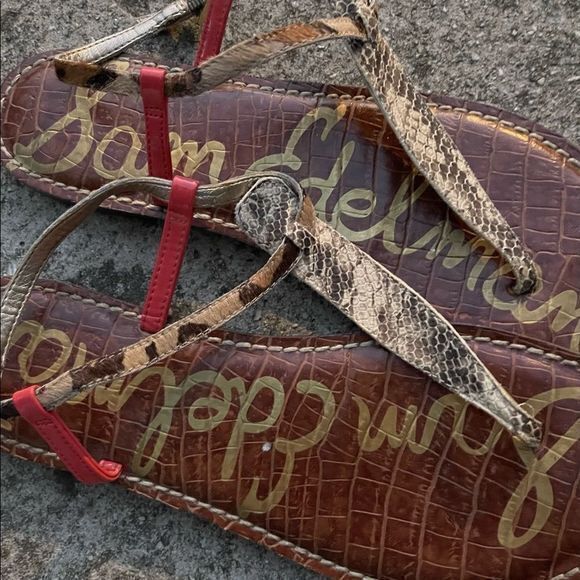 Sam Edelman Women's Gigi Thong Flat Sandals T-Strap Leather Gold Brown Size 8.5M - Picture 7 of 7